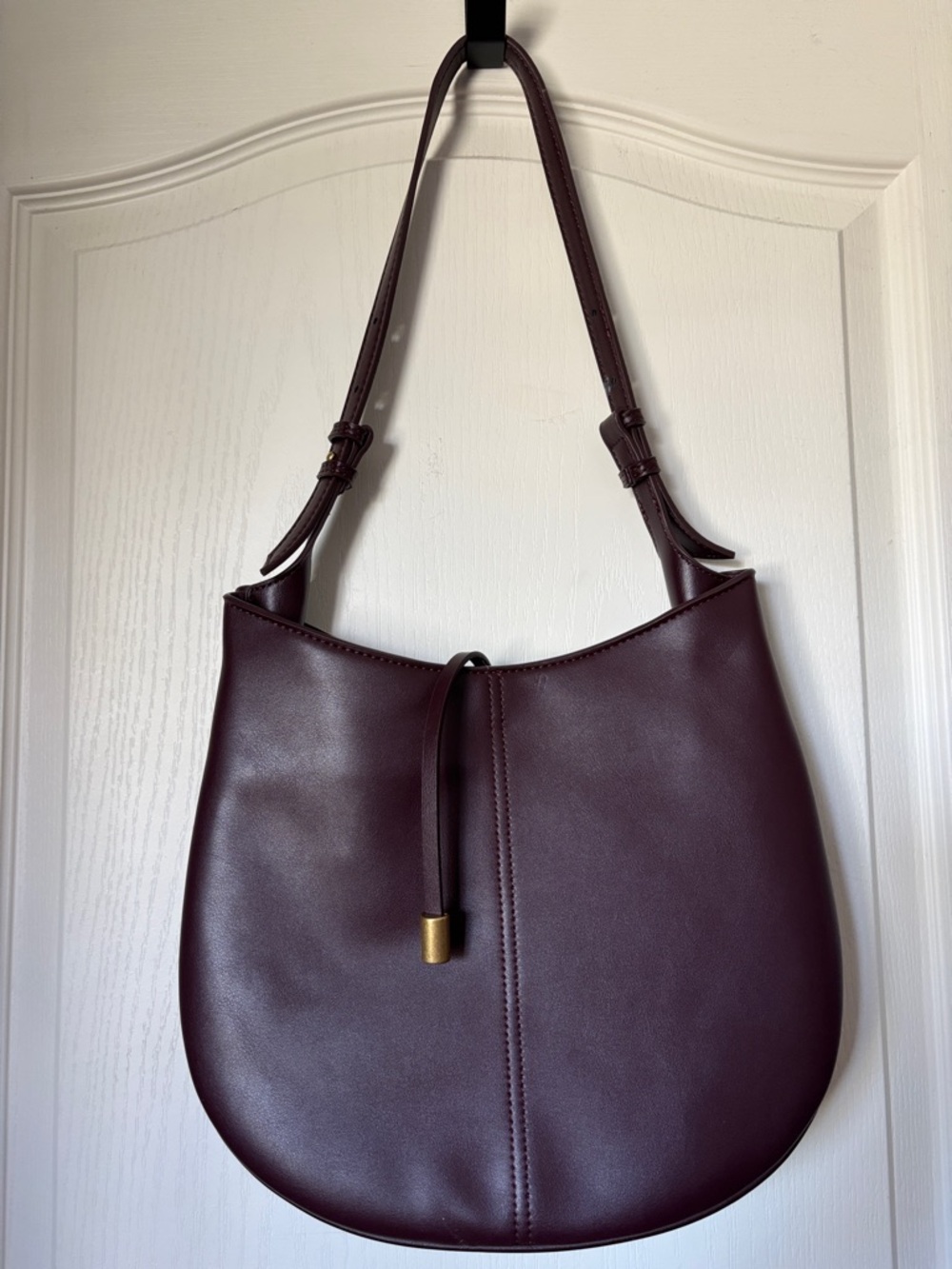 Zara Genuine Leather Shoulder Bag Burgundy Suede Interior Minimalist Hobo
